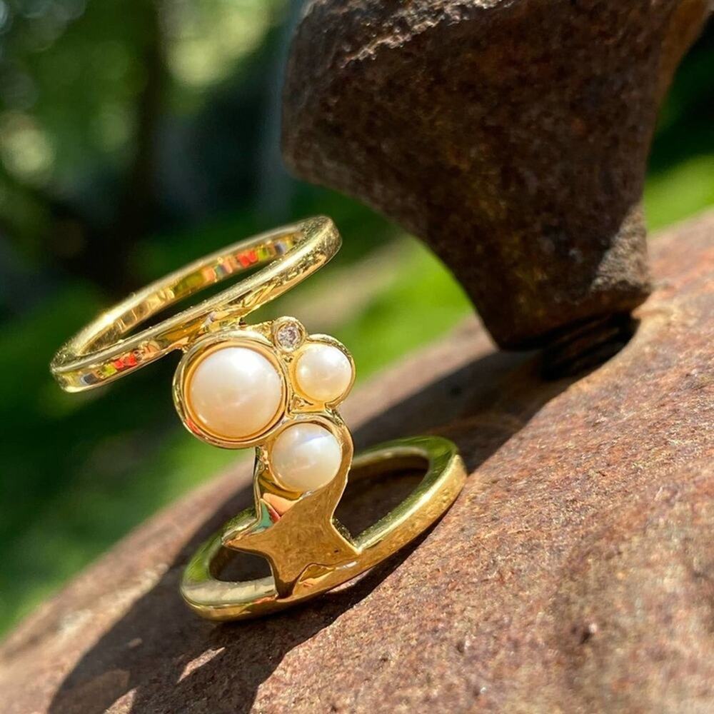 NEW Anthropologie Gold & Pearl Star Galaxies Ring - Picture 8 of 15